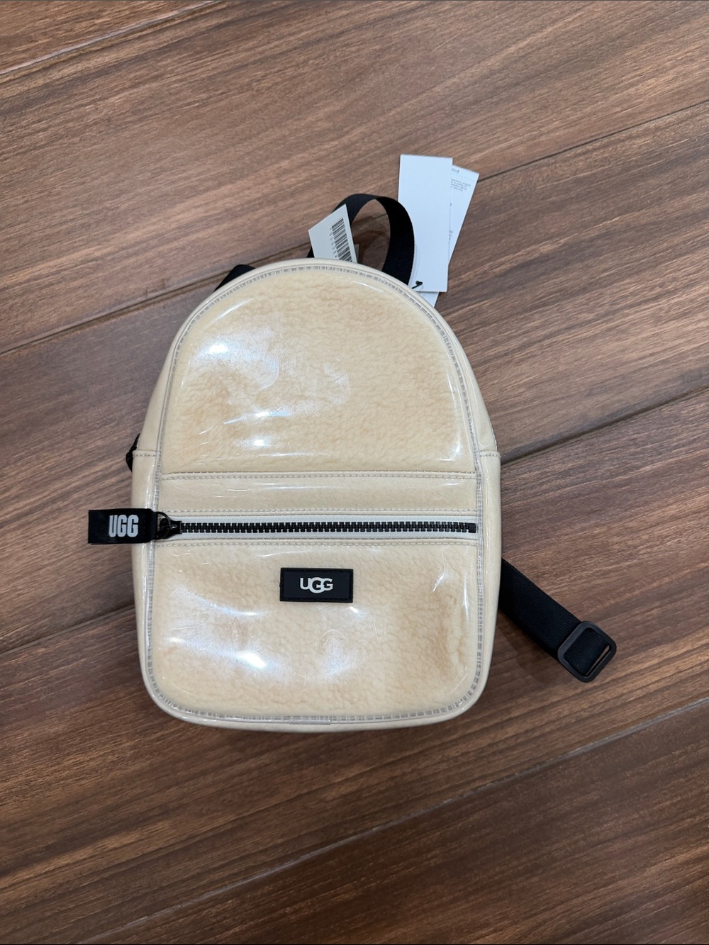 UGG Cream Shearling Mini Backpack with Black Accents